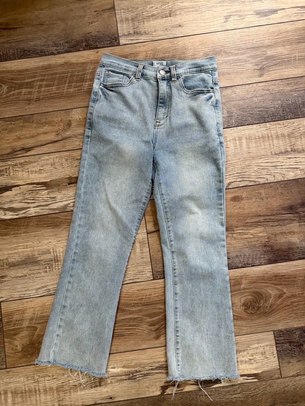 Kensie Jean The Savannah High Rise Flare Ankle 4/26 Light Blue Denim VintageLuxe